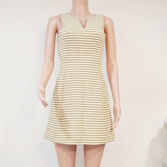 Lilly Pulitzer Brielle Gold Cameo White Ottoman Stripe Fit Flare Dress Size: XS - Picture 1 of 16